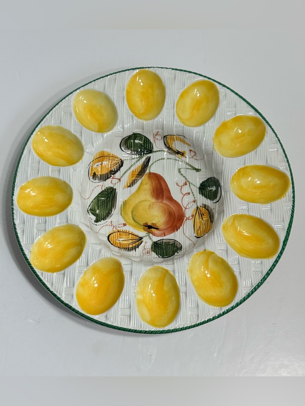 Vintage Hand-Painted Italian Ceramic Devilled Egg Platter Bowl 10.5”